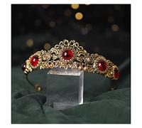 Vintage Baroque Queen Diadem Gold Wedding Crystal Rhinestone Crown s Bridal Hair Jewelry Wedding Hair Accessories (Metal color : A Red)