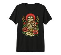 Vintage Barred Owl Bird Tattoo Style Birdwatching Design Premium T-Shirt