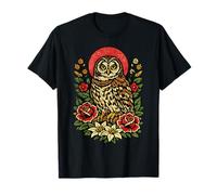 Vintage Barred Owl Bird Tattoo Style Birdwatching Design T-Shirt