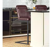 Vintage Barstools - Set of 2 - Brown Faux Leather - Cantilever Base