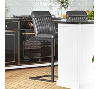 Vintage Barstools - Set of 2 - Grey Faux Leather - Cantilever Base