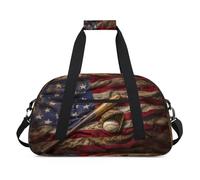 Vintage Baseball American Flags Duffel Bags for Women Men Kids Girls Boys Overnight Weekender Travel Bag 24L Sport Gym Duffel Bag Practice Tote Carry Bag