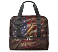 Vintage Baseball American Flags Sports Duffle Bag for Women Men Kirls Boys Girls 21 L Weekend Overnight Bags Wet Seperated Tote Bag for Travel Gym Yoga
