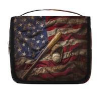 Vintage Baseball American Flags Travel Toiletry Bag for Women Men Girls Boys Kids Makeup Cosmetic Bag Hanging Wash Bag Toiletries Organizer Shower Bag