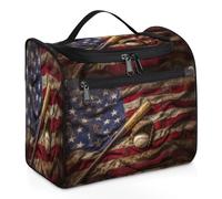 Vintage Baseball American Flags Travel Toiletry Bag for Women Men Kids Girls Boys 11.2 L Big Cosmetic Makeup Bag Hanging Wash Pouch Bag Toiletries Organizer Shower Bag