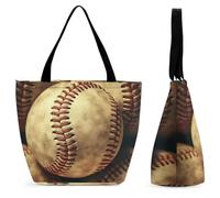Vintage Baseball American Retro Balls Large Oxford Cloth Tote Bag for Women, Durable Zippered Shoulder Handbag with Inner Pocket, Multi-purpose Shopping Bag for Work Travel Daily Errands Reusable Bag