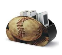 Vintage Baseball American Retro Balls Remote Control Holder with 5 Compartments PU Leather TV Remoter Caddy Desktop Organizer TV Remote Holder Remote Box for Media Controllers Office Supplies