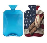 Vintage Baseball Bat Hot Water Bottle with Cover, American Flag Baseball 2L Hot Water Bag for Pain Relief, Neck Soft and Shoulder, Hand Feet Warmer, Hot and Cold Compress for Adult Kids
