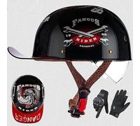 Vintage Baseball Cap Half Shell Motorcycle Helmet, Extended Retro Brim Helmet with ECE Certification, Men Women Open Face Motorbike Helmet for Cruiser Chopper Scooter B6,L/(58~60cm)