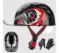 Vintage Baseball Cap Half Shell Motorcycle Helmet, Extended Retro Brim Helmet with ECE Certification, Men Women Open Face Motorbike Helmet for Cruiser Chopper Scooter B1,XXL/(63~64cm)