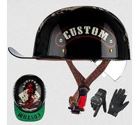 Vintage Baseball Cap Half Shell Motorcycle Helmet, Extended Retro Brim Helmet with ECE Certification, Men Women Open Face Motorbike Helmet for Cruiser Chopper Scooter C9,L/(58~60cm)