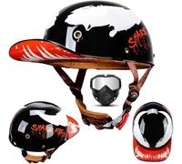 Vintage Baseball Cap Half Shell Motorcycle Helmet, Extended Retro Brim Helmet with Mask DOT/ECE Certification, Men Women Open Face Motorbike Helmet for Cruiser Chopper Scooter 19,S