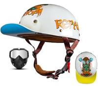 Vintage Baseball Cap Half Shell Motorcycle Helmet, Extended Retro Brim Helmet with Mask DOT/ECE Certification, Men Women Open Face Motorbike Helmet for Cruiser Chopper Scooter 12,XXL