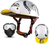 Vintage Baseball Cap Half Shell Motorcycle Helmet, Extended Retro Brim Helmet with Mask DOT/ECE Certification, Men Women Open Face Motorbike Helmet for Cruiser Chopper Scooter 21,L