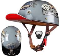 Vintage Baseball Cap Half Shell Motorcycle Helmet, Extended Retro Brim Helmet with Mask DOT/ECE Certification, Men Women Open Face Motorbike Helmet for Cruiser Chopper Scooter 15,M