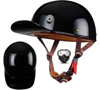 Vintage Baseball Cap Half Shell Motorcycle Helmet, Extended Retro Brim Helmet with Mask DOT/ECE Certification, Men Women Open Face Motorbike Helmet for Cruiser Chopper Scooter 14,S