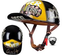 Vintage Baseball Cap Half Shell Motorcycle Helmet, Extended Retro Brim Helmet with Mask DOT/ECE Certification, Men Women Open Face Motorbike Helmet for Cruiser Chopper Scooter 7,XXL