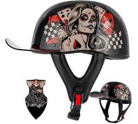 Vintage Baseball Cap Half Shell Motorcycle Helmet, Open Face Retro German Style, DOT/ECE Certified for Adult Men Women, EPS Buffer, Breathable Cooling Liner Quick Release Buckle 9,L