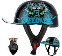 Vintage Baseball Cap Half Shell Motorcycle Helmet, Open Face Retro German Style, DOT/ECE Certified for Adult Men Women, EPS Buffer, Breathable Cooling Liner Quick Release Buckle 8,XL
