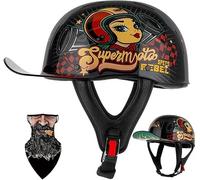 Vintage Baseball Cap Half Shell Motorcycle Helmet, Open Face Retro German Style, DOT/ECE Certified for Adult Men Women, EPS Buffer, Breathable Cooling Liner Quick Release Buckle 5,XXL
