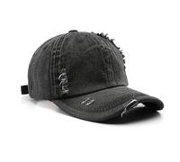 Vintage Baseball Cap Ragged Hat Sun Hat Trucker Cap, Black, M/L