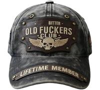 Vintage Baseball Cap with Old Fuckers Club Embroidered Patch, Distressed Adjustable Hat, Bitter Lifetime Member Design Black