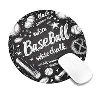 Vintage Baseball Chalkboard Style Mouse Pad, Black White Sketch Design Non-Slip Gaming Mousepad for Home and Office, Ideal for Sports Enthusiasts Round 8x8 Inch