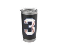Vintage Baseball Jersey Number 3 Varsity Athletic Back Side Stainless Steel Insulated Tumbler