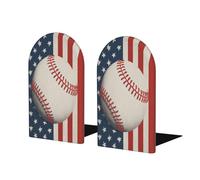 Vintage Baseball On American Flag Bookends For Shelves 2 Pcs Wooden Book Stopper Organizer For Home Office Libraries