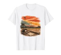 Vintage Baseball Sunset Field Glove Bat Scene Value Graphic T-Shirt, Men, White, L