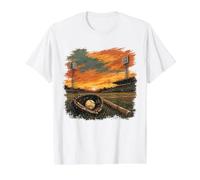 Vintage Baseball Sunset Stadium Glove and Bat Scene Value Graphic T-Shirt, Men, White, XL