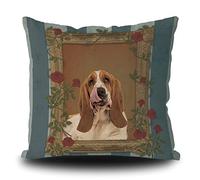 Vintage Basset Hound Dog Pillowcase with Flowers Photo Frame Throw Pillow Cover for Home Living Room Car Decor Linen 20x20 Inch