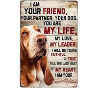 Vintage Basset Hound Dog Poster Metal Sign I Am Your Friend Partner You Are Life Leader Dog Tin Signs Retro Plaque Wall Decor Gift 12x16 Inch