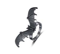 Vintage Bat Animal Statement Ring for Women Silver Plated Black Flying Wing Animals Open Wrap Finger Rings Adjustable Expandable Comfort Fit Fashion Punk Gothic Jewelry for Halloween, Metal, No