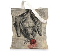Vintage Bat Canvas Tote Bags, Artistic Bat Design Reusable Grocery Bags, Lightweight Washable Shoulder Strap Canvas Bags fo, Beige, 13x15 Inch