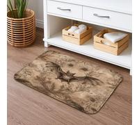 Vintage Bat Quick Dry Bath Mat, Rustic Floral Absorbent Non Slip Shower Mat, Decorative Flannel Washable Bath Rugs for Bathroom Toilet Restroom 20x32 Inch