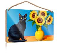 Vintage Bathroom Sign A Black Cat Sits Beside A Yellow Vase Filled with Sunflowers Funny Hunting Gifts Funny Hunting Gifts(23X35CM)