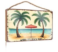 Vintage Bathroom Sign Palm Trees, Beach Umbrella, Ocean Waves, Sandy Shore Funny Hunting Gifts Funny Hunting Gifts(15X28CM)