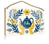 Vintage Bathroom Sign Two Hands Holding A Teapot with Fika Written On It, Surrounded By Flowers Funny Hunting Gifts Funny Hunting Gifts(23X35CM)