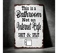 Vintage Bathroom Wall Art Metal Sign - Funny Toilet Rules Plaque with Rustic Industrial Design for Home, Apartment, Man Cave Decor (Black, 12x8 Inches)