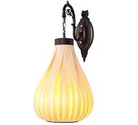 Vintage Bathroom Wall Sconces Fixtures Black Industrial Metal Wall Lighting Fixtures E26/E27 Sockets Drop Shape Oak Veneer Shade Wall Mounted Lamp for Bedroom Farmhouse Gallery
