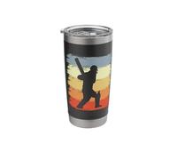 Vintage Batsman Drawing Cricket Player Stainless Steel Insulated Tumbler