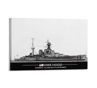 Vintage Battleship Poster HMS Hood Cruiser Decorative Canvas Family Bedroom Artwork Picture Painting 12x18inch(30x45cm)