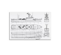 Vintage Battleship Poster La Combattante III-class Fast Attack Craft Blueprint Poster Decorative Painting Canvas Wall Posters And Art Picture Print Modern Family Bedroom Decor Posters 12x18inch(30x45c