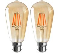 Vintage Bayonet LED Bulb, ST64 6W(60W Equivalent) B22 LED Filament Dimmable Edison Bulb, Warm White 2700K Amber Glass 600lmn, Retro Antique Style Squirrel Cage Lamp 220V - Pack of 2