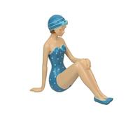 Vintage Beach Bathing Beauty Polka Dot Swimsuit Figurines - 8 Inch - Seated Relaxation Pose - Blue PD