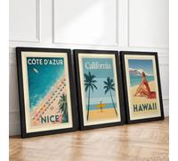 Vintage Beach Escapes Vintage Set of 3 Framed Wall Art Prints A1