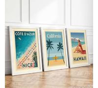 Vintage Beach Escapes Vintage Set of 3 Framed Wall Art Prints A2