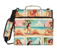 Vintage Beach Girl Retro 3 Ringing Organizer Binder with Shoulder Strap & Handle Multi-Pocket School Supplies Organizer for School