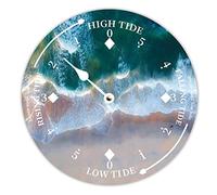 Vintage Beach Time Tide Clock Beach Ocean Wave Seaside Coast Scenery Ocean Time Wooden Clock Wood Tidal Clock High And Low Tide Movement Clock for Beach Seaside House Cottage Hotel Camping 10"